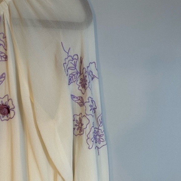 YILING Womens Size XXL Blouse 100% Silk Peasant Long Sleeve Embroidered Flower - Picture 8 of 12